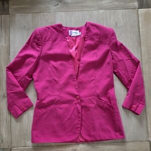 Vintage Prophecy Hot Pink Linen Blend Blazer | Made in USA | Size 6 | Power Jack